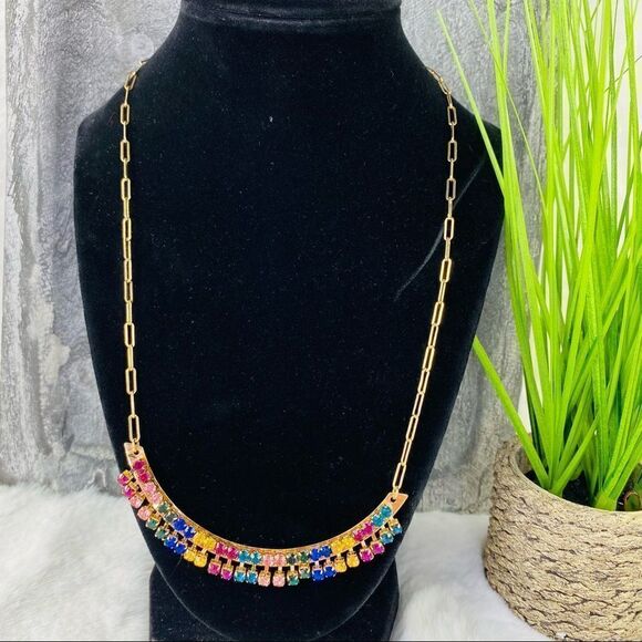 Anna & Ava Multicolor Crystal Fashion Curved Bar Necklace Gold NWT - Picture 1 of 11